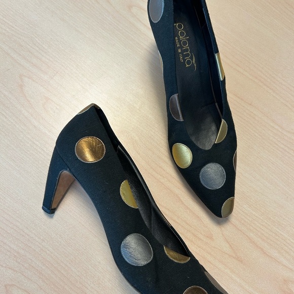 Paloma vintage polka dot pumps 9.5AA amazing condition! Fabric leather dots - Picture 7 of 12